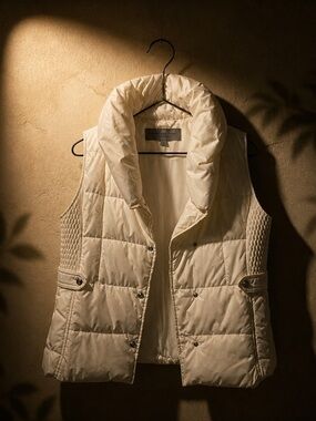 Marc New York Cream Quilted Puffer Vest with Plush Collar
